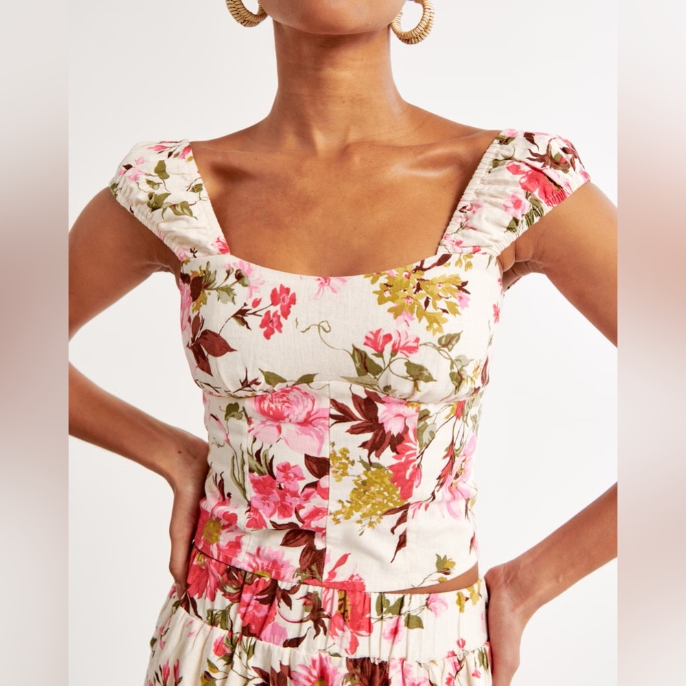Abercrombie Linen-Blend Scrunchie Strap Corset Top